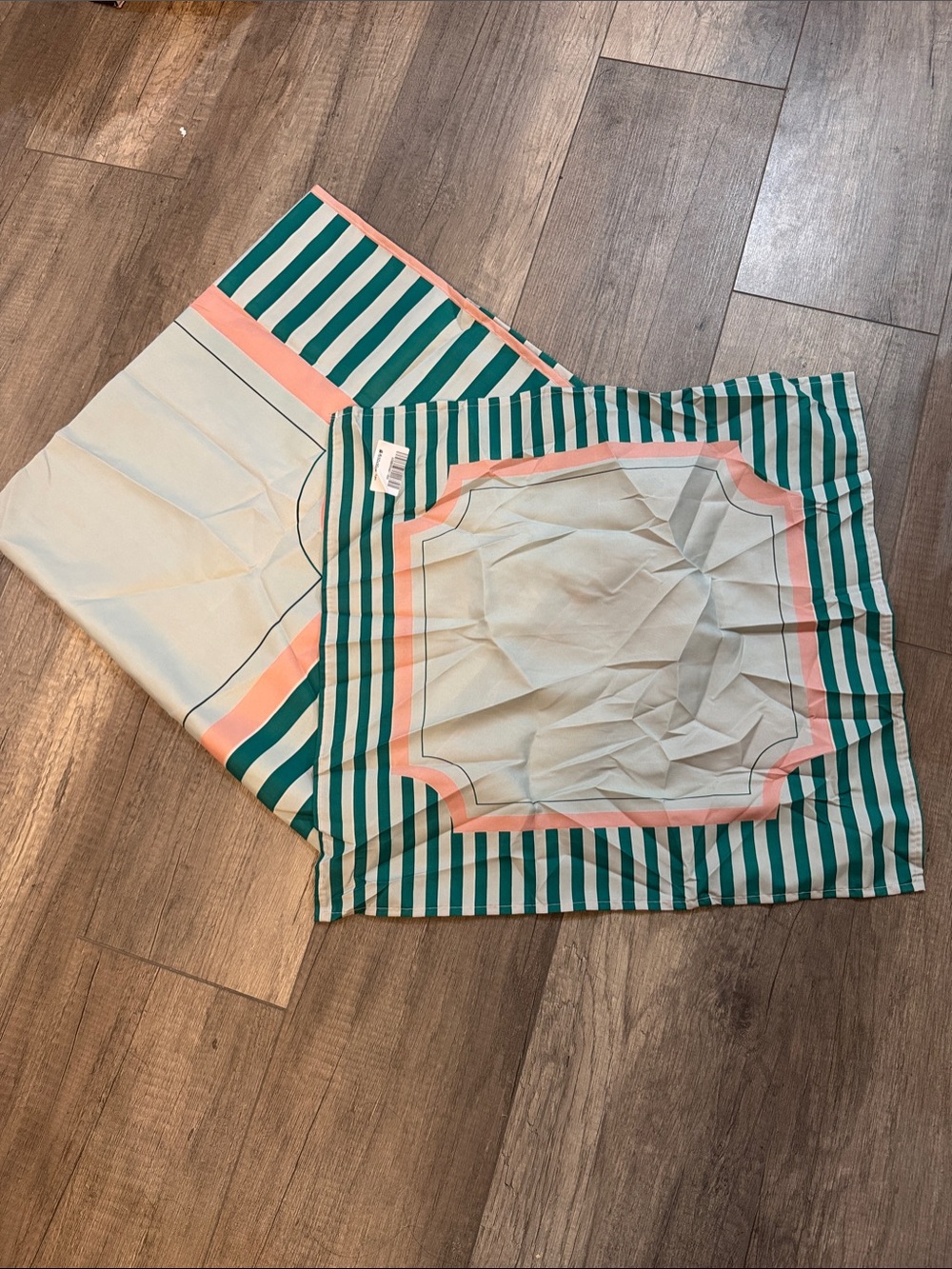 Mahjong Table & Travel Covering/Mat-Striped Green & White with Pink Border NWT
